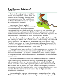 Endotherm Or Ectotherm? by Cindy Grigg