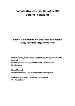Comparative Case Studies of Health Reform in England
