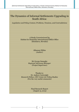 The Dynamics of Informal Settlements Upgrading in South Africa