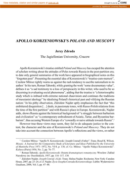 Apollo Korzeniowski's Poland and Muscovy