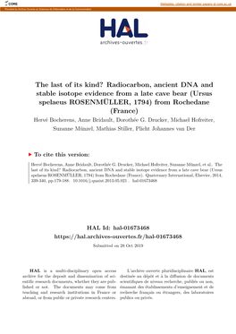 Radiocarbon, Ancient DNA and Stable Isotope Evidence from a Late Cave