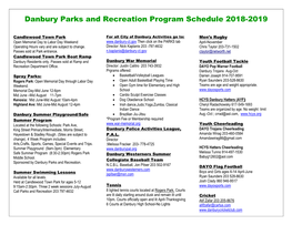 Danbury Parks and Recreation Program Schedule 2018-2019