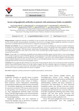 Serum Anti-Ganglioside Antibodies in Patients with Autoimmune Limbic Encephalitis Abstract Background/Aim