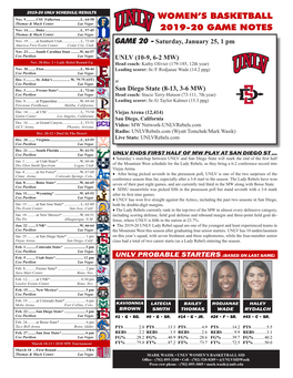 Women's Basketball 2019-20 Game Notes