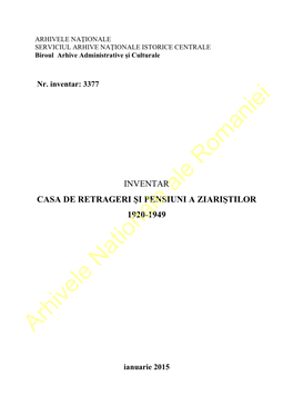 Casa De Retrageri Si Pensiuni a Ziaristilor 1920-1949 Inv 3377