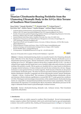 Titanian Clinohumite-Bearing Peridotite from the Ulamertoq Ultramaﬁc Body in the 3.0 Ga Akia Terrane of Southern West Greenland