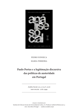 Paulo Portas E a Legitimação Discursiva Das Políticas De Austeridade Em Portugal