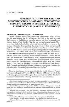 Representation of the Past and Reconstruction of Identity Through the Body and Dreams in Ludmila Ulitskaya’S Kukotsky Case [Kazus Kukotskogo]1