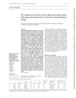 ST Segment Elevation in the Right Precordial Leads Following Administration of Class Ic Antiarrhythmic Drugs