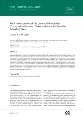 Four New Species of the Genus Atlantirivulus (Cyprinodontiformes: Rivulidae) from the Brazilian Atlantic Forest