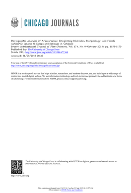 Phylogenetic Analysis of Araucariaceae: Integrating Molecules, Morphology, and Fossils Author(S): Ignacio H