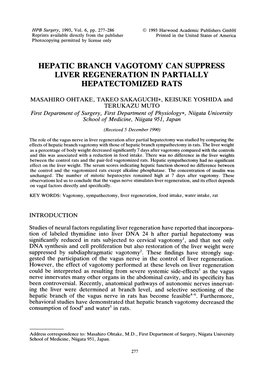 Hepatic Branch Vagotomy Can Suppress Liver Regeneration in Partially Hepatectomized Rats