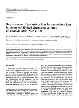 Replacement of Potassium Ions by Ammonium Ions in Potassium-Limited Chemostat Cultures of Candida Utilis NCYC