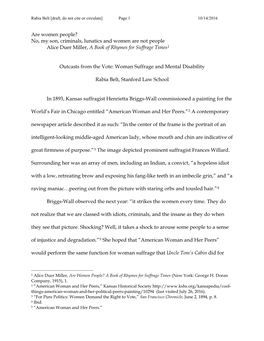 No, My Son, Criminals, Lunatics and Women Are Not People Alice Duer Miller, a Book of Rhymes for Suffrage Times1