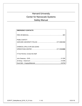 Harvard University Center for Nanoscale Systems Safety Manual