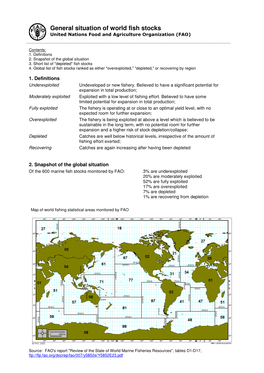 Fish Stocks United Nations Food and Agriculture Organization (FAO)