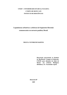 Leguminosas Arbustivas E Arbóreas De Fragmentos Florestais Remanescentes No Noroeste Paulista, Brasil