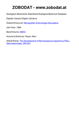 The Development of Myrmecaelurus Trigrammus PALL. (Myrmeleonidae)