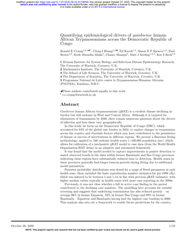 Quantifying Epidemiological Drivers of Gambiense Human African Trypanosomiasis Across the Democratic Republic of Congo