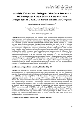 Analisis Kebutuhan Jaringan Jalan Dan Jembatan Di Kabupaten Buton Selatan Berbasis Data Penginderaan Jauh Dan Sistem Informasi Geografi