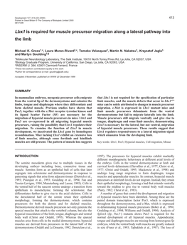 Lbx1 Controls Limb Muscle Precursor Migration