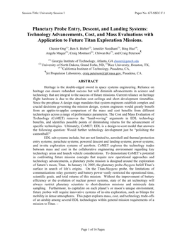 Planetary Probe Entry, Descent, and Landing Systems: Technology Advancements, Cost, and Mass Evaluations with Application to Future Titan Exploration Missions