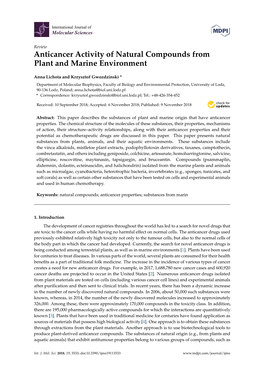 Anticancer Activity of Natural Compounds from Plant and Marine Environment