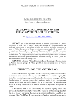 Dynamics of National Composition of Vilnius Population in the 2Nd Half of the 20Th Century