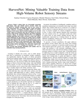 Harvestnet: Mining Valuable Training Data from High-Volume Robot Sensory Streams