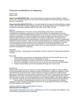 Endocrine Manifestations of Malignancy