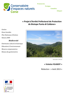 « Projet D'arrêté Préfectoral De Protection De Biotope Punta Di