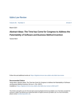 Abstract Ideas: the Time Has Come for Congress to Address the Patentability of Software and Business Method Invention