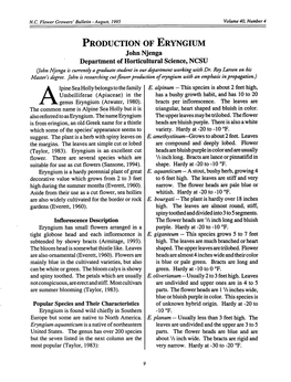 Production of Eryngium John Njenga Department of Horticultural Science, NCSU (John Njenga Is Currently Agraduate Student in Our Department Working with Dr