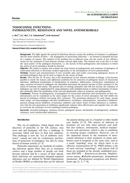 Nosocomial Infections: Pathogenicity, Resistance and Novel Antimicrobials