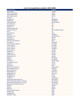 List of New Applications Added in ARL #2586