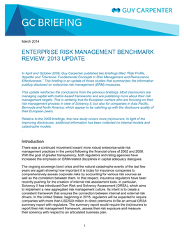 Enterprise Risk Management Benchmark Review: 2013 Update