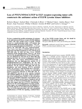 Loss of PTEN/MMAC1/TEP in EGF Receptor-Expressing Tumor Cells Counteracts the Antitumor Action of EGFR Tyrosine Kinase Inhibitors