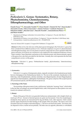 Pedicularis L. Genus: Systematics, Botany, Phytochemistry, Chemotaxonomy, Ethnopharmacology, and Other