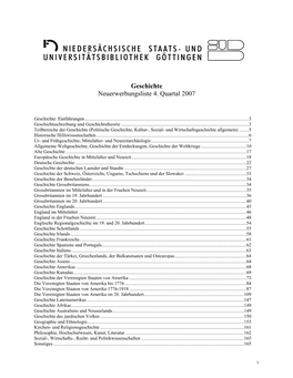 Geschichte Neuerwerbungsliste 4. Quartal 2007