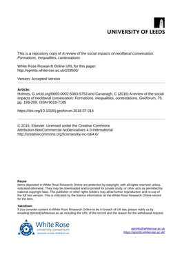 A Review of the Social Impacts of Neoliberal Conservation: Formations, Inequalities, Contestations