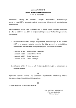 Uchwała Nr 497/2019 Zarządu Województwa Wielkopolskiego Z Dnia 22 Marca 2019 R