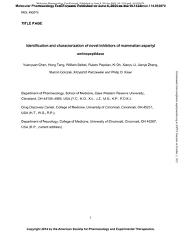 TITLE PAGE Identification and Characterization of Novel Inhibitors