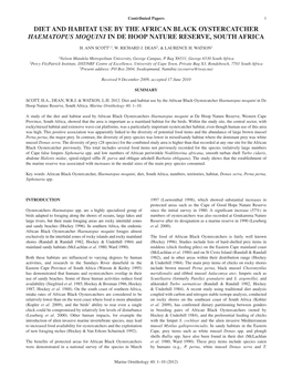 Diet and Habitat Use by the African Black Oystercatcher Haematopus Moquini in De Hoop Nature Reserve, South Africa