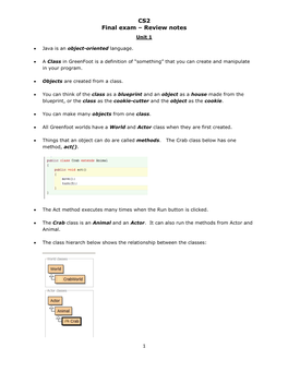 CS2 Final Exam – Review Notes Unit 1