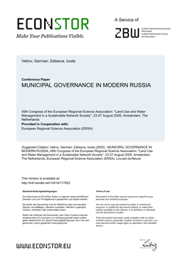 Municipal Governance in Modern Russia