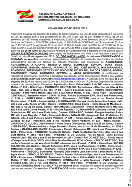 Estado De Santa Catarina Departamento Estadual De Trânsito Comissão Estadual De Leilão