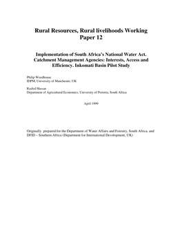 Rural Resources, Rural Livelihoods Working Paper 12