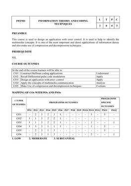 19It501 Information Theory and Coding Techniques