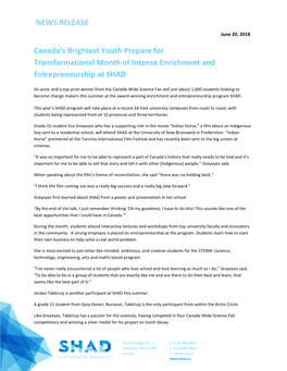 NEWS RELEASE Canada's Brightest Youth