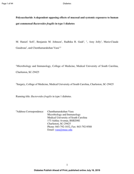 1 Polysaccharide A-Dependent Opposing Effects of Mucosal and Systemic Exposures to Human Gut Commensal Bacteroides Fragilis in T